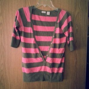 Pink & brown striped pullover top