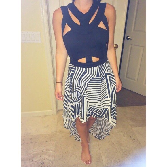 Aztec print high low dress