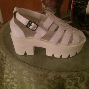 White platformed sandals