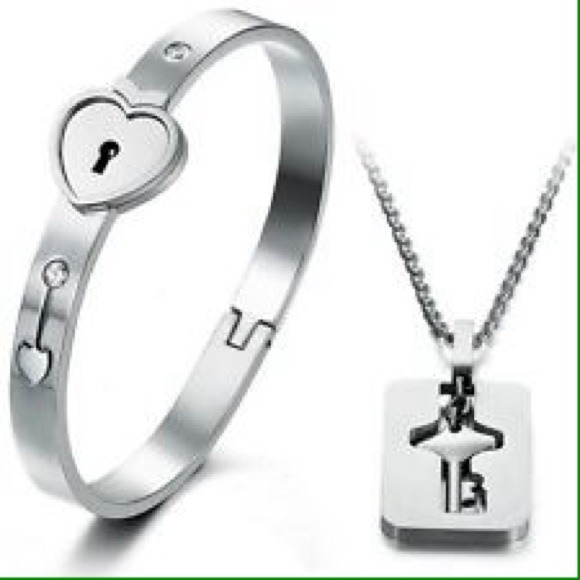 Heart Lock Bracelet & Key Pendant Necklace