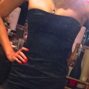 Bebe Tight Silk Strapless Dress (Black) XXS
