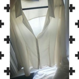 Plus Size Sheer Cream Button Down Top Shirt