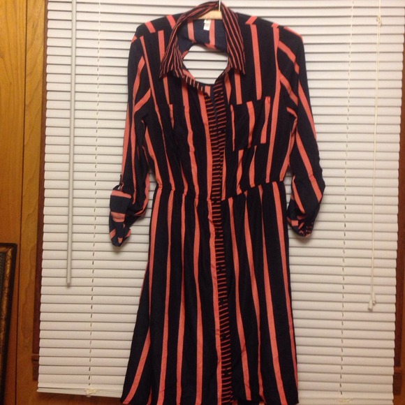 Navy blue and pink striped dress