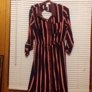 Navy blue and pink striped dress