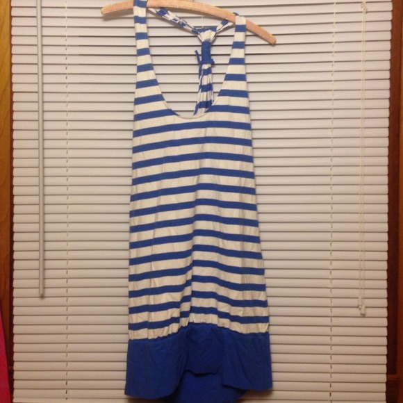 Blue and white striped dress