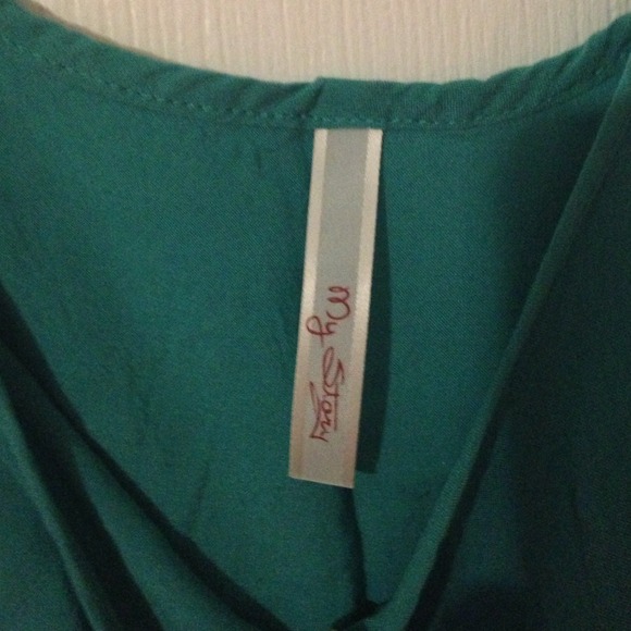 Beige and blue high low dress - Picture 3 of 3