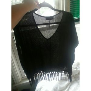 Oversized Fringed Sweater Crop Top Bat Wings