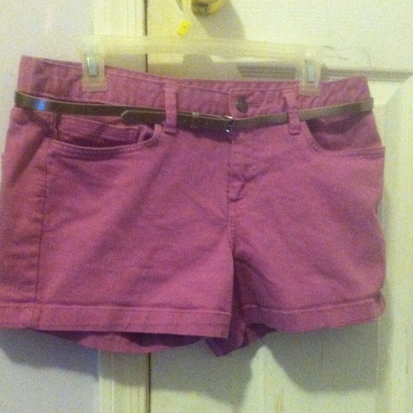 Purple Calvin Klein shorts with silver belt