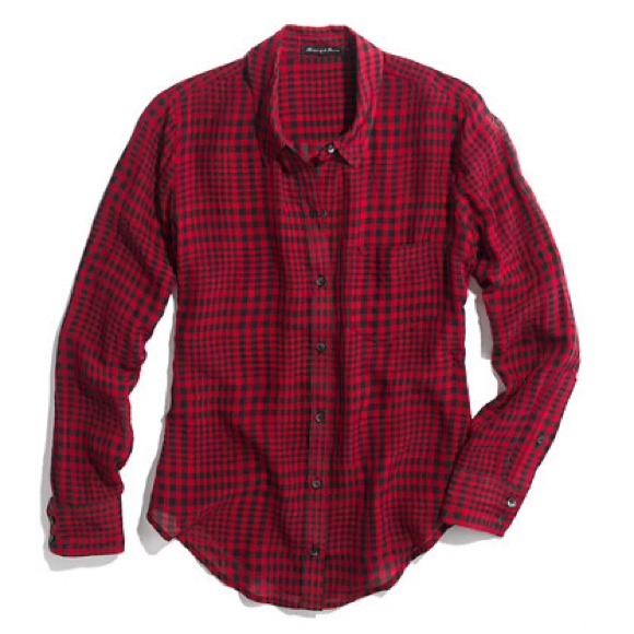 Madewell Silk Boyshirt in Checker, nouveau red
