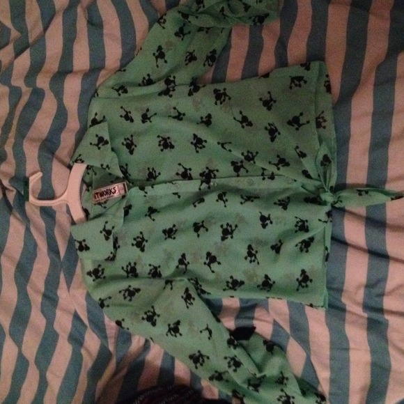 Cute mint green shirt w/ poodle print. Youth large - Picture 1 of 2