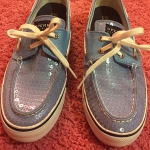 NWOT Baby blue sequined Sperry Topsider boat shoes