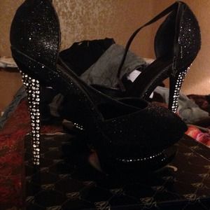 All Star Black Glittery Heels platform ...