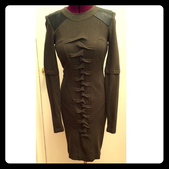 Nicole Miller Studio Long Sleeve Leather Dress