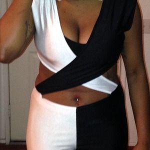 Blk and White one piece pants jumpsuit