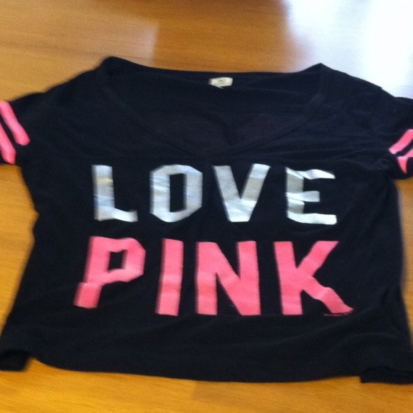Pink Love Pink shirt size large oversize long Crop - Picture 1 of 3