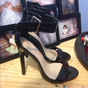 Shiny Black Sandal Heels