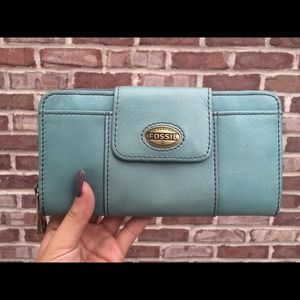 Aqua Leather Fossil Explorer Clutch Wallet