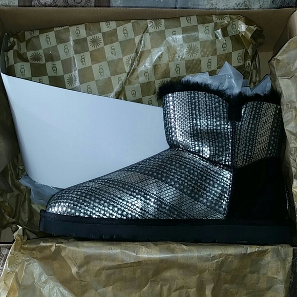 Black Mini Bailey Button Bling Ugg Boots
