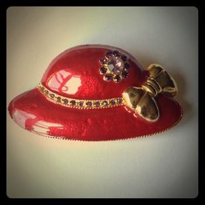 CLEARANCE. Red Hat pin brooch & scarf ring