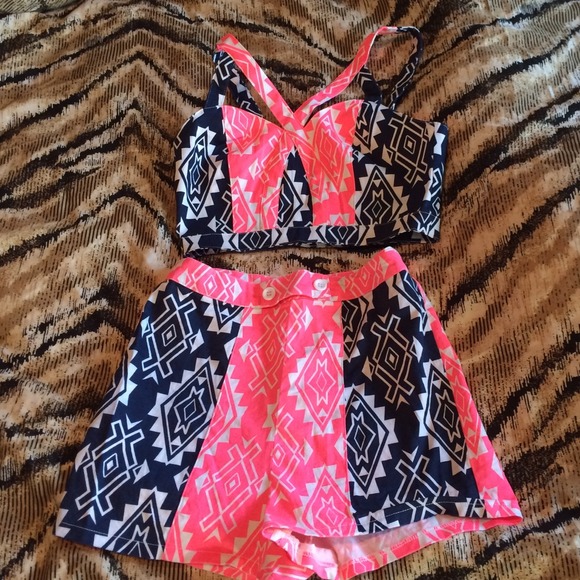 Tribal Crop Top & High Waisted Shorts