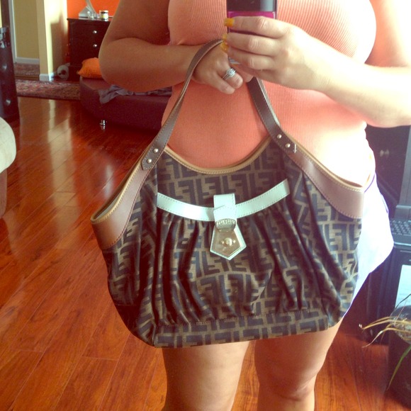 Authentic FENDI white brown zucca handbag purse - Picture 1 of 4