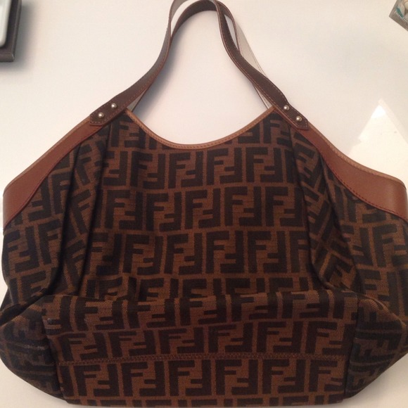 Authentic FENDI white brown zucca handbag purse - Picture 3 of 4