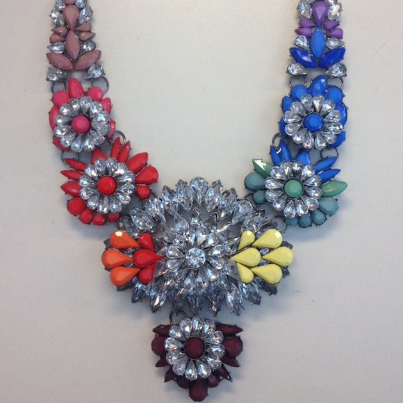 SOLD Pop Color Glam Jeweled Statement Necklace - Picture 2 of 4
