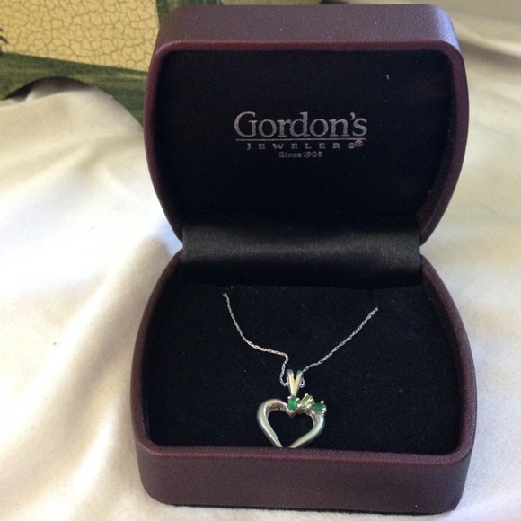 10k white gold heart necklace, 3 green birthstones