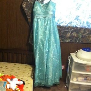 Light blue glittery prom dress