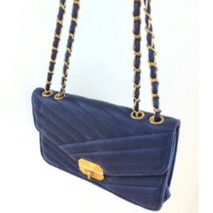 Vegan Leather Navy Blue Satchel