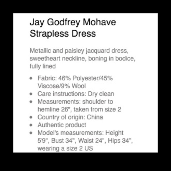 JAY GODFREY MOJAVE STRAPLESS DRESS - Picture 3 of 3