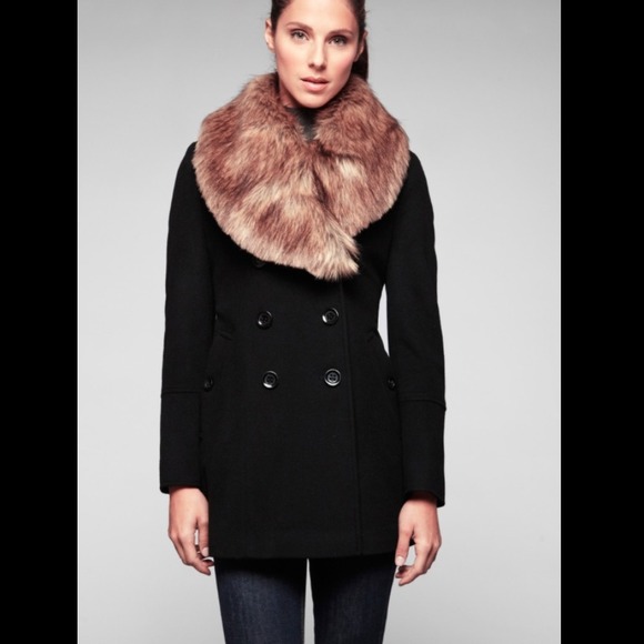 NICOLE MILLER WOOL BLEND W/ FAUX FUR PEACOAT - Picture 1 of 3