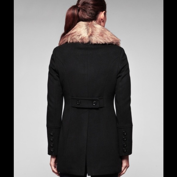 NICOLE MILLER WOOL BLEND W/ FAUX FUR PEACOAT - Picture 2 of 3