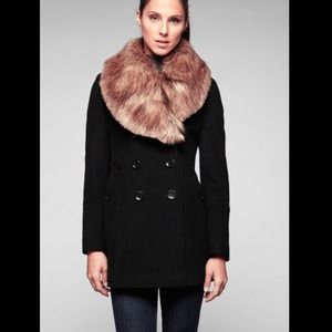 NICOLE MILLER WOOL BLEND W/ FAUX FUR PEACOAT