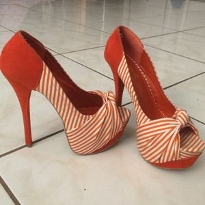 Orange and white striped heels