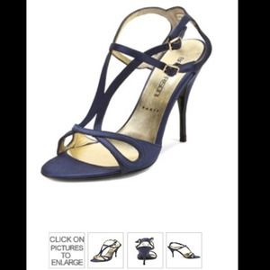 BRUNO FRISOLI BLUE SATIN HIGH HEEL SANDALS
