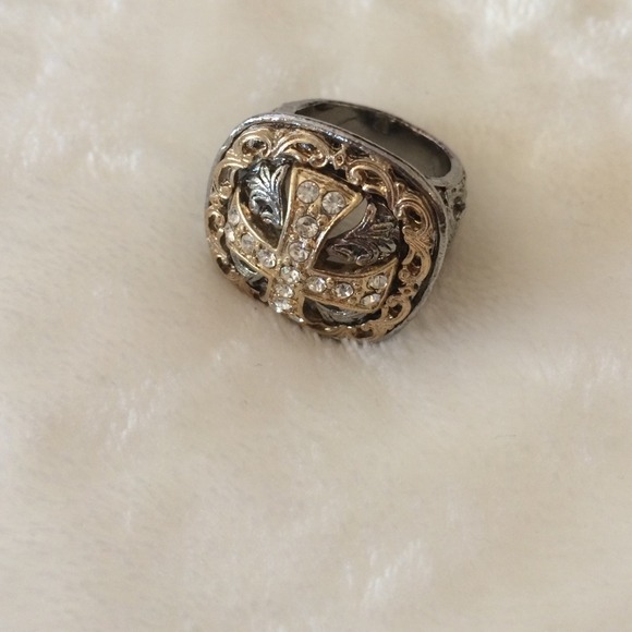 Silver and gold cross fashion ring