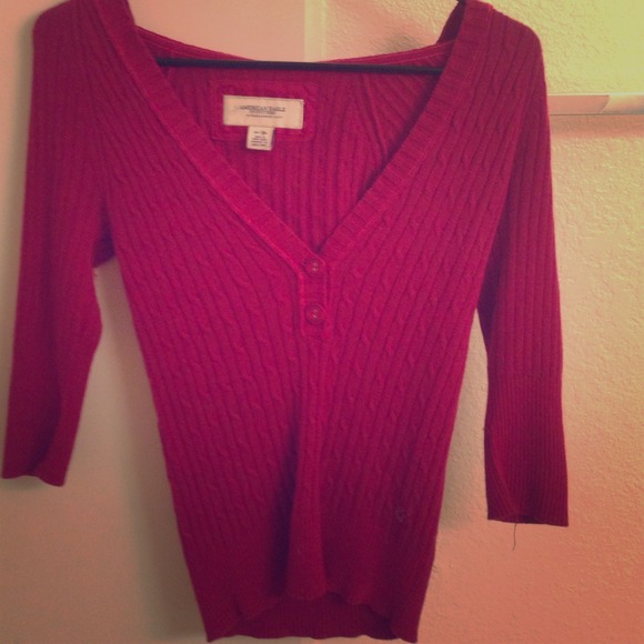 AE Cable knit 3/4 sleeve hooded sweater