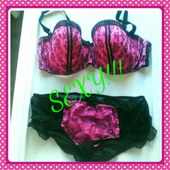Hot Pink and Black Bra and Pantie Set.