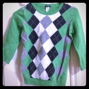 Green argyle cashmere/nylon/wool sweater