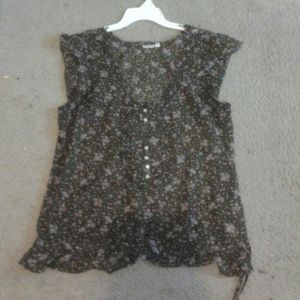 A brown, Sheer Floral Top
