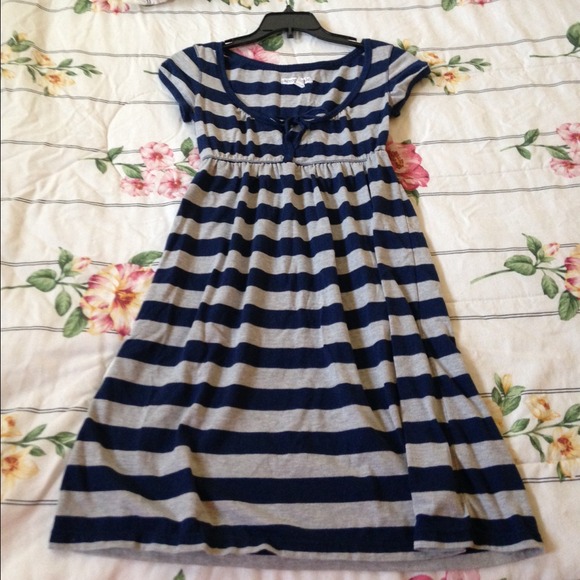 Aero Blue and Gray Stripped Dress. - Picture 3 of 3