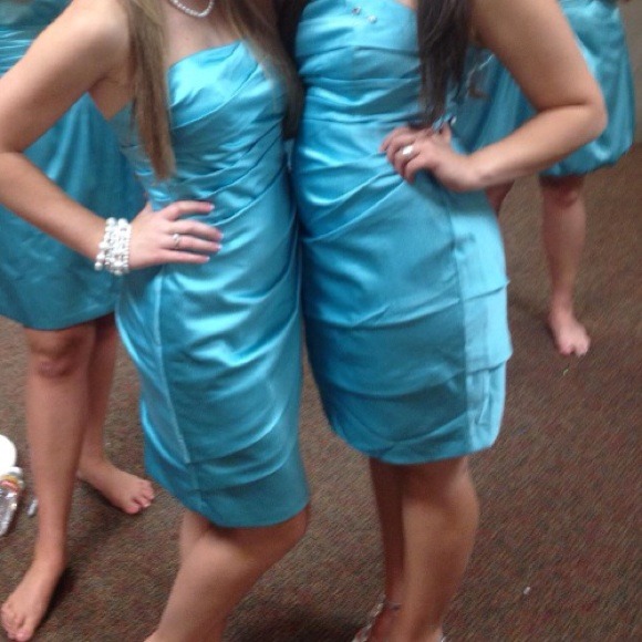 Short Pleated David's Bridal Dress (Pool) - Picture 2 of 3