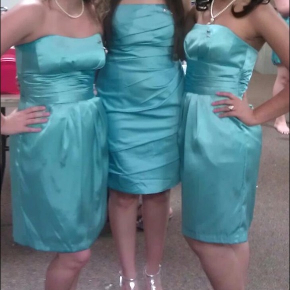 Short Pleated David's Bridal Dress (Pool) - Picture 3 of 3