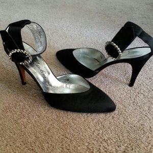 BRAND NEW! BLACK SATIN RHINESTONE ANKLE STRAPS