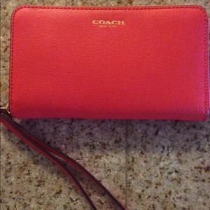 Pink leather coach wristlet!