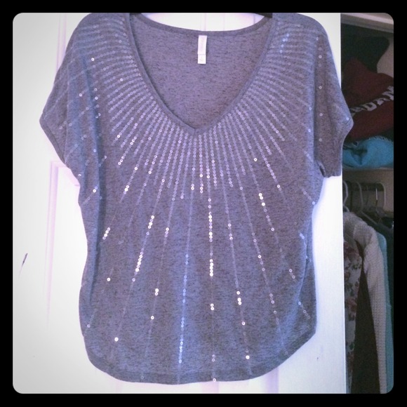 Gray V-neck Studded Top SMALL TARGET