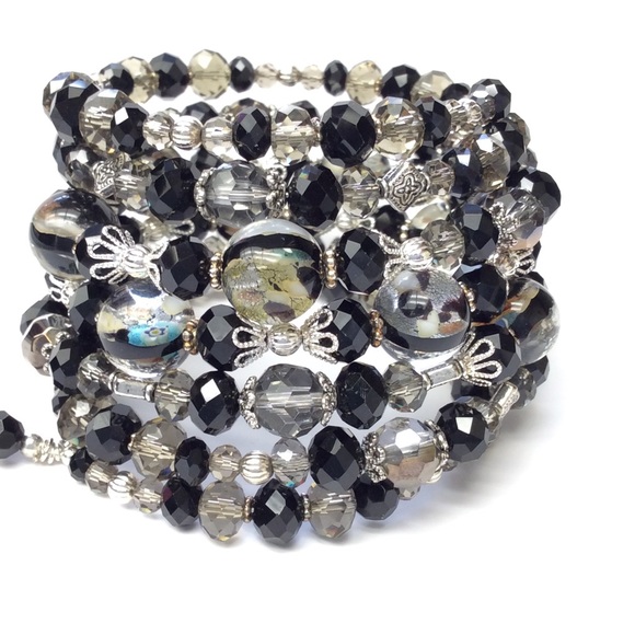 💕Murano Black/silver bracelet.Handmade by JJ💕