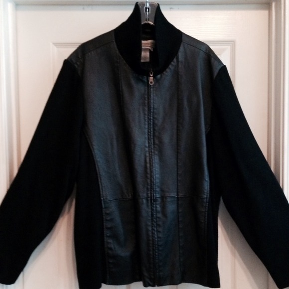 Black Leather & Cotton Sleeve Jacket