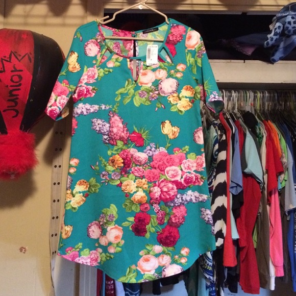 Floral patterned dress.